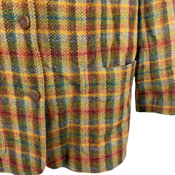 Liz Claiborne Sport Vintage Plaid Herringbone 100% Wool Suit Jacket Blazer sz 6 - Picture 7 of 16